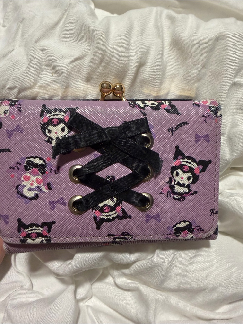 Kuromi Sanrio Lavender Printed Bow Accent Wallet - Women Bags
